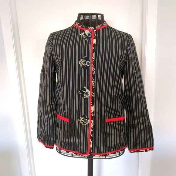 Vintage Koos of course unique red black white button down linen blazer size S - Picture 2 of 7